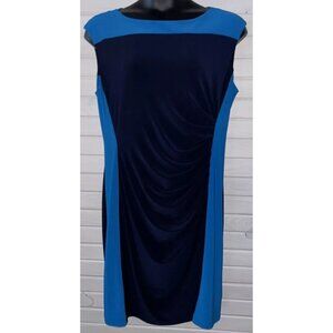 Ralph Lauren LRL Sz PLUS 16W Two Tone Matte Jersey Dress Blue Knit Sheath EUC